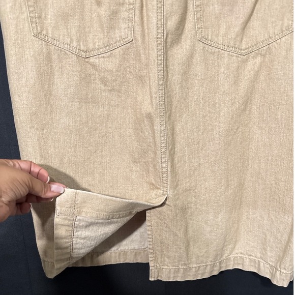 Lauren Jeans Co Ralph Lauren Tan Khaki Denim Pencil Skirt 4 Buckle Heritage Work - Picture 6 of 11